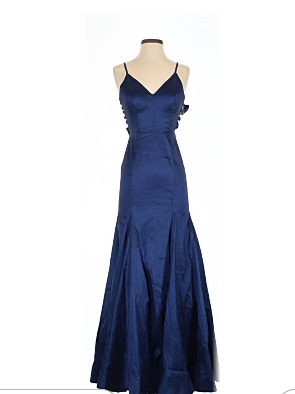 B Darlin Navy Satin V-Neck Spaghetti-Strap Maxi Gown